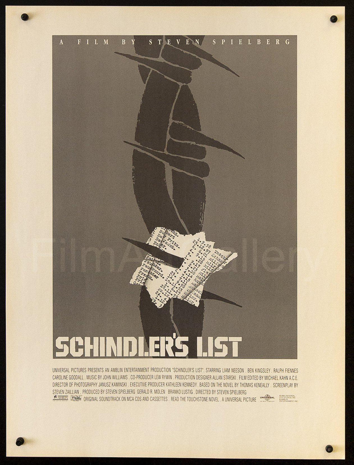 Schindler&#39;s List - Barbed Wire (Newsprint) 18x24 Original Vintage Movie Poster