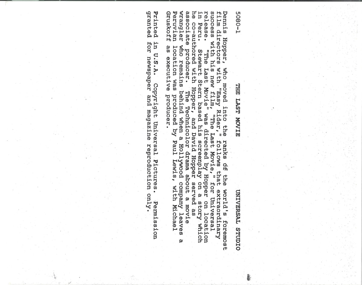 The Last Movie Original Vintage Movie Poster