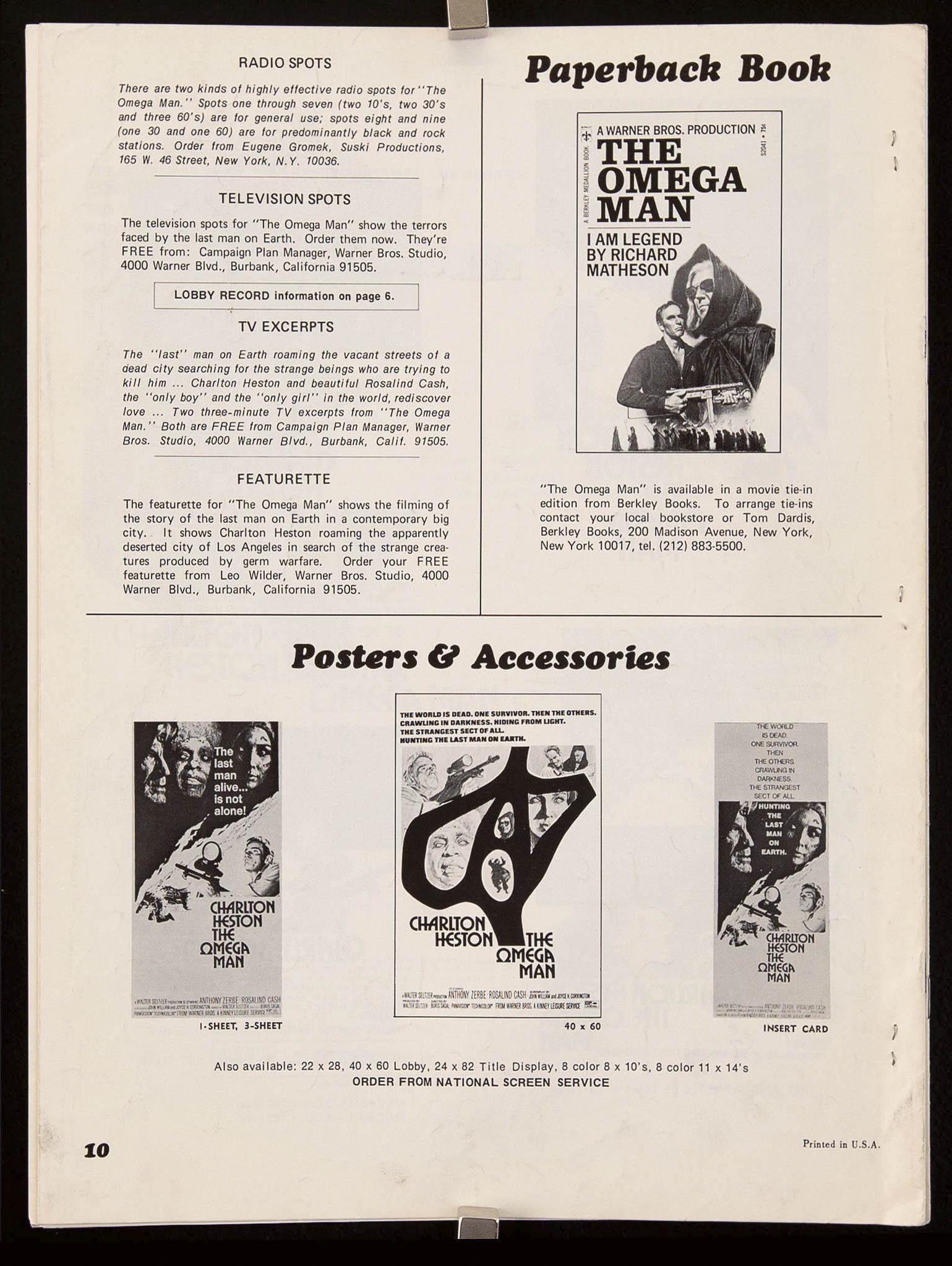 The Omega Man Pressbook Original Vintage Movie Poster