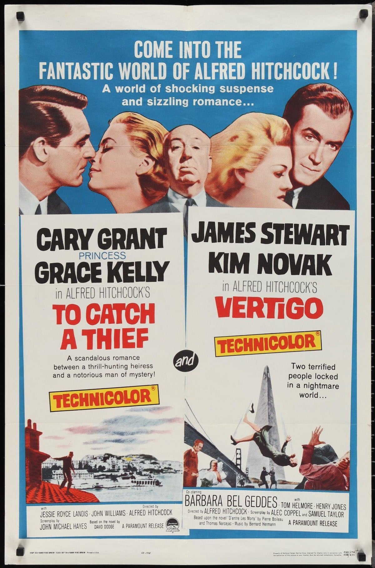 To Catch a Thief / Vertigo 1 Sheet (27x41) Original Vintage Movie Poster