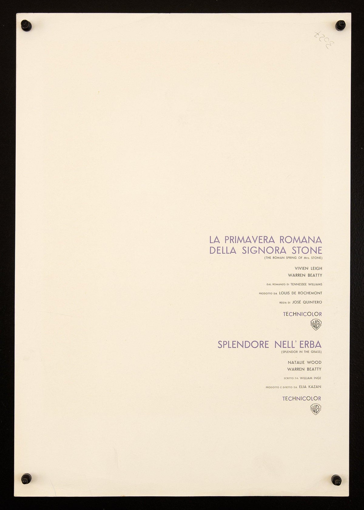 Warren Beatty (Splendor In the Grass) Original Vintage Movie Poster