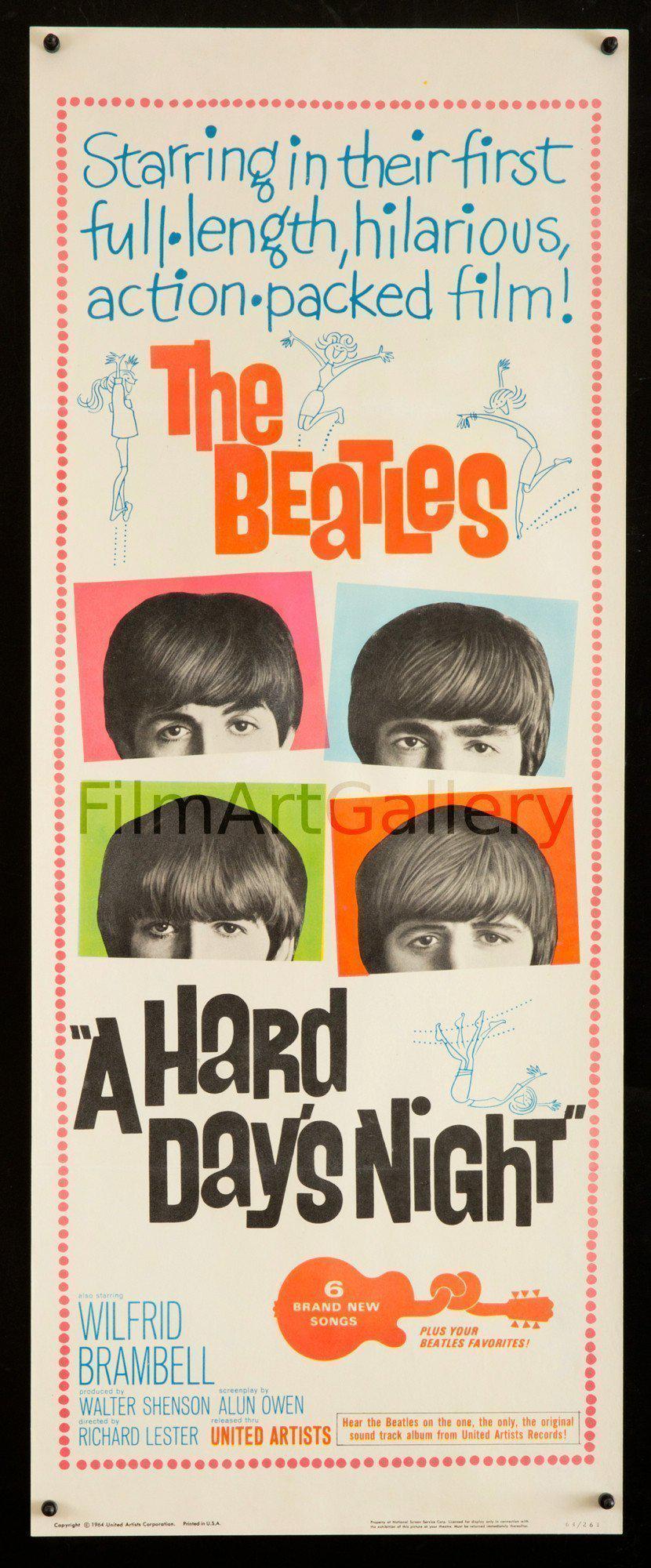 A Hard Day&#39;s Night Insert (14x36) Original Vintage Movie Poster