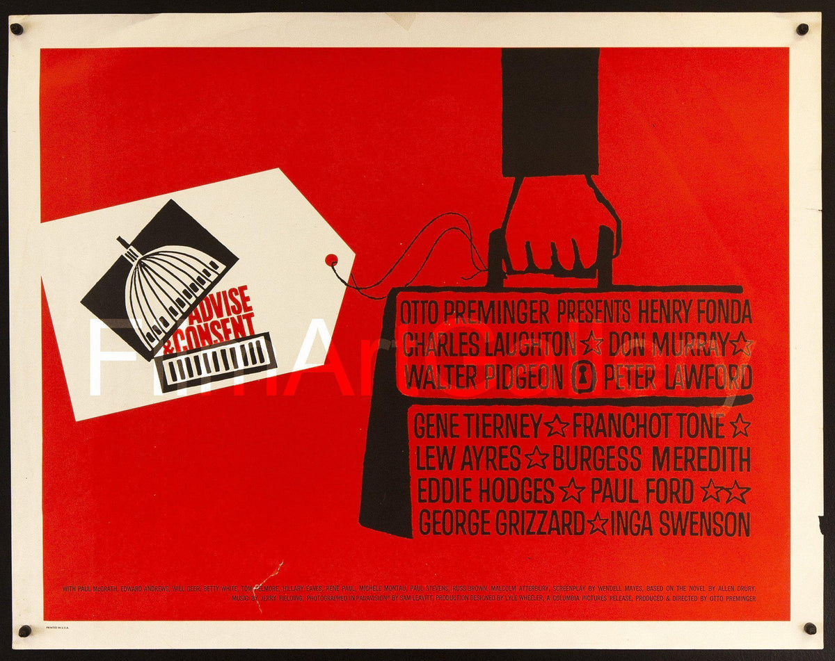 Advise &amp; Consent Half sheet (22x28) Original Vintage Movie Poster