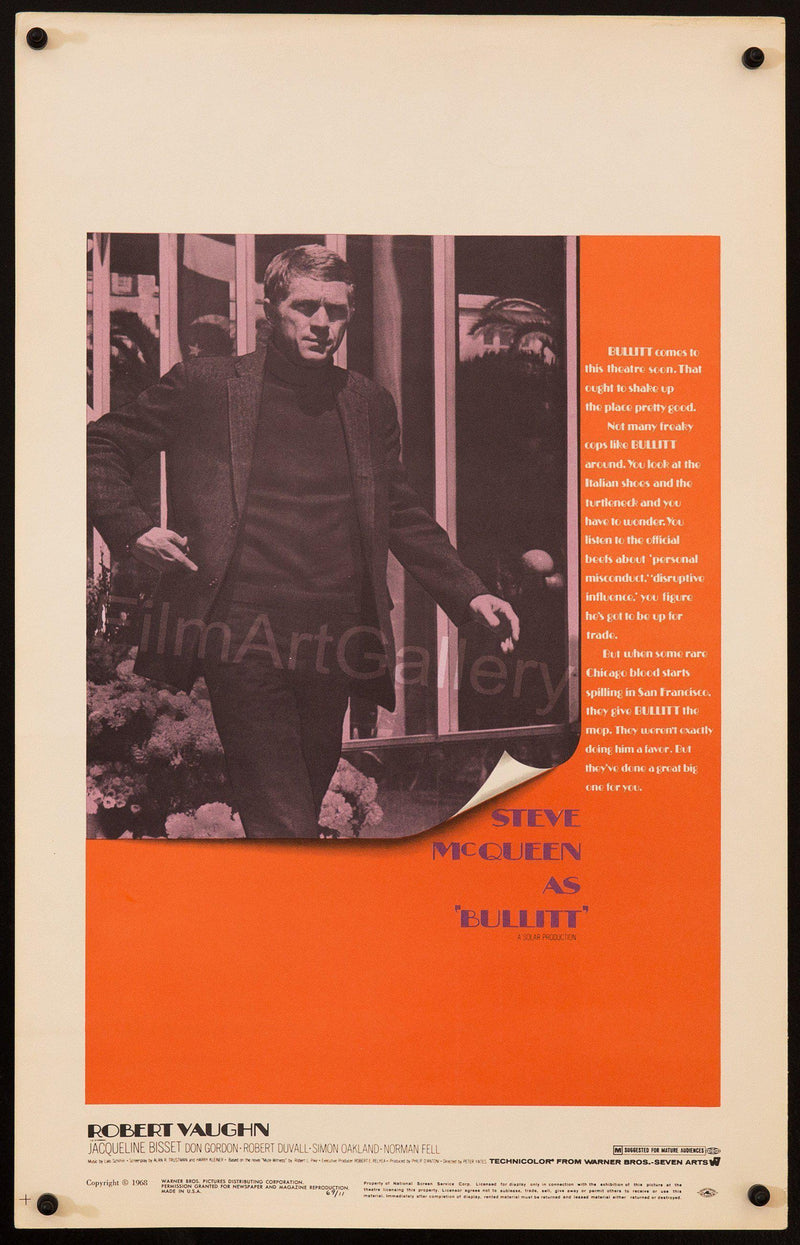 Bullitt Window Card (14x22) Original Vintage Movie Poster