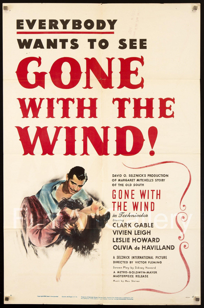 Gone With the Wind 1 Sheet (27x41) Original Vintage Movie Poster