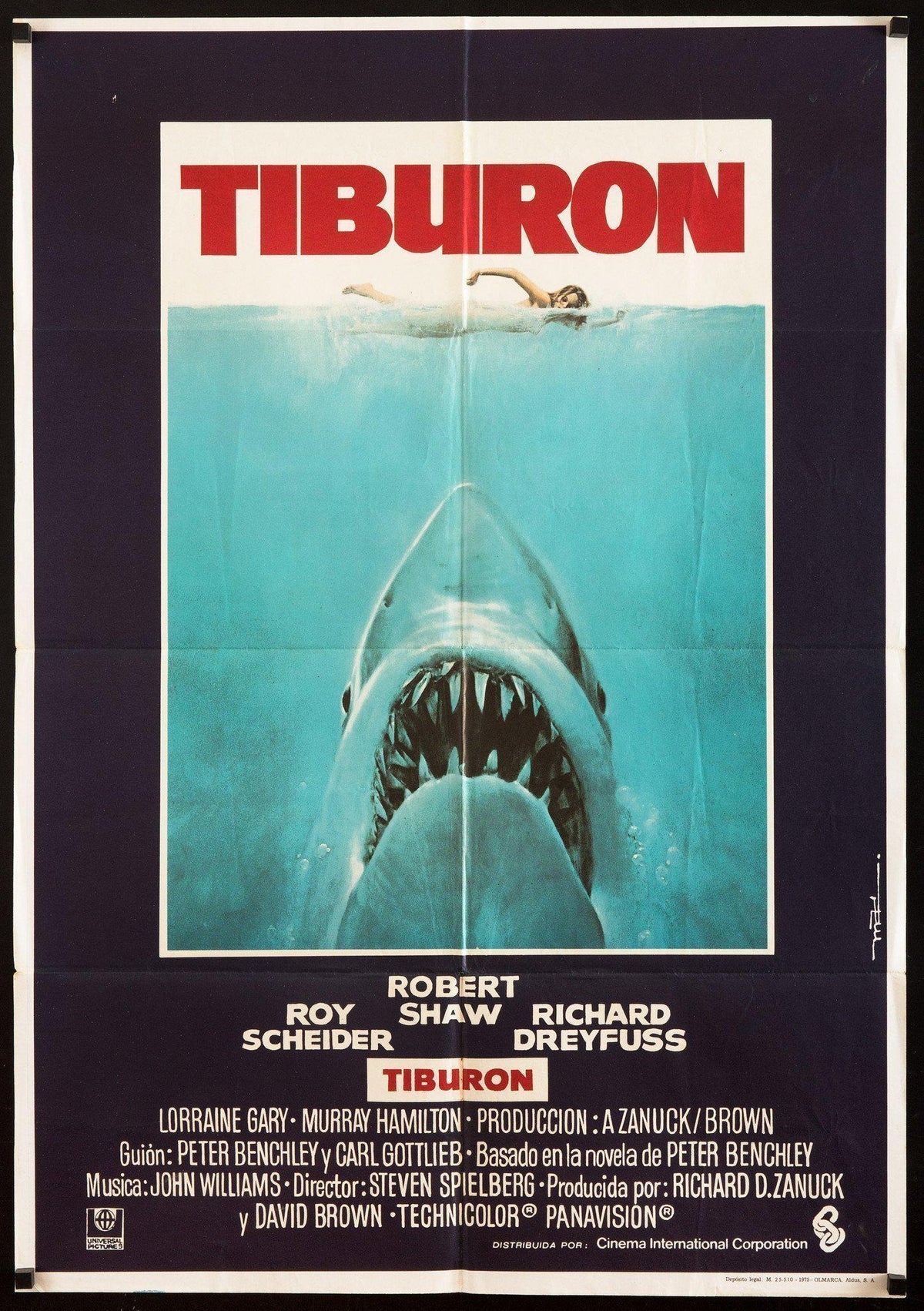 Jaws (Tiburon) 1 Sheet (27x41) Original Vintage Movie Poster