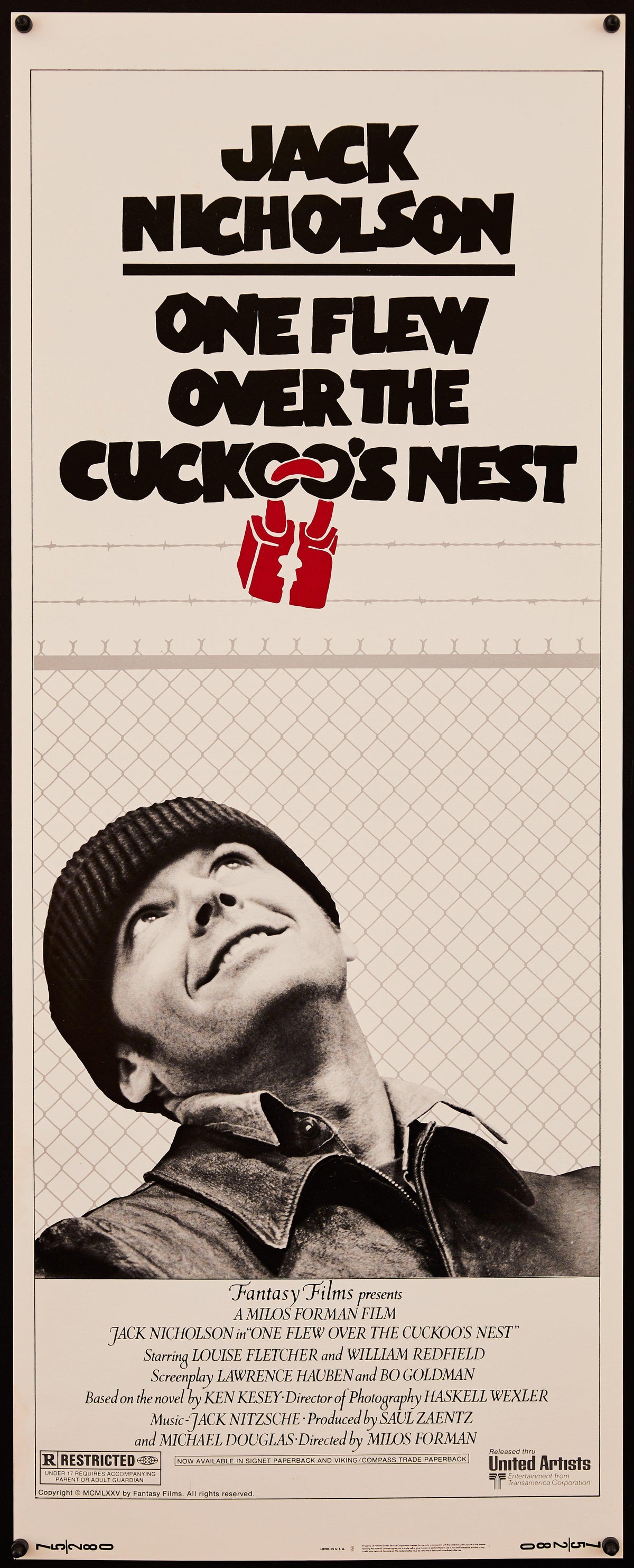 One Flew Over the Cuckoo&#39;s Nest Insert (14x36) Original Vintage Movie Poster