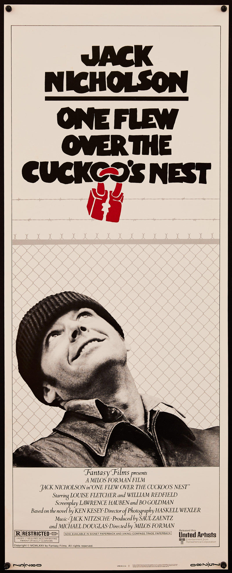 One Flew Over the Cuckoo's Nest Insert (14x36) Original Vintage Movie Poster