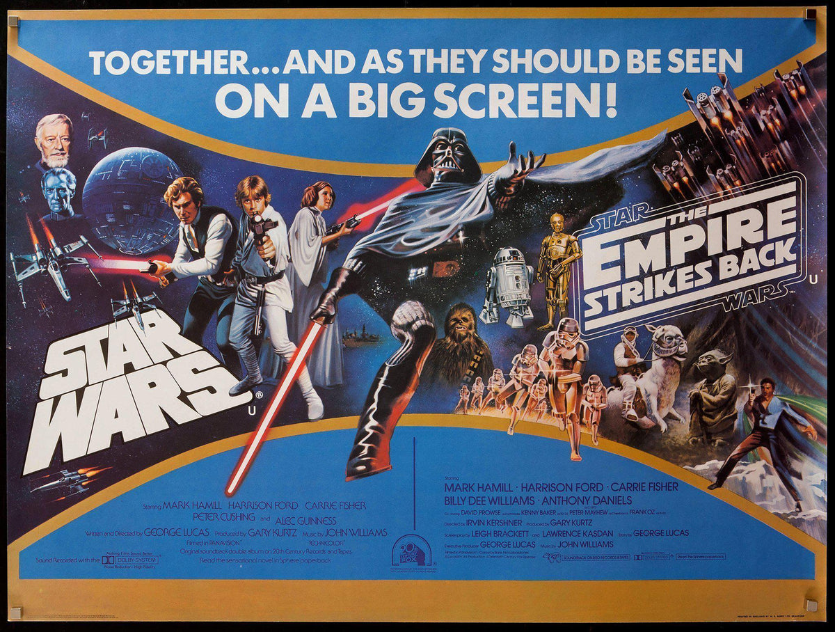 Star Wars &amp; The Empire Strikes Back British Quad (30x40) Original Vintage Movie Poster