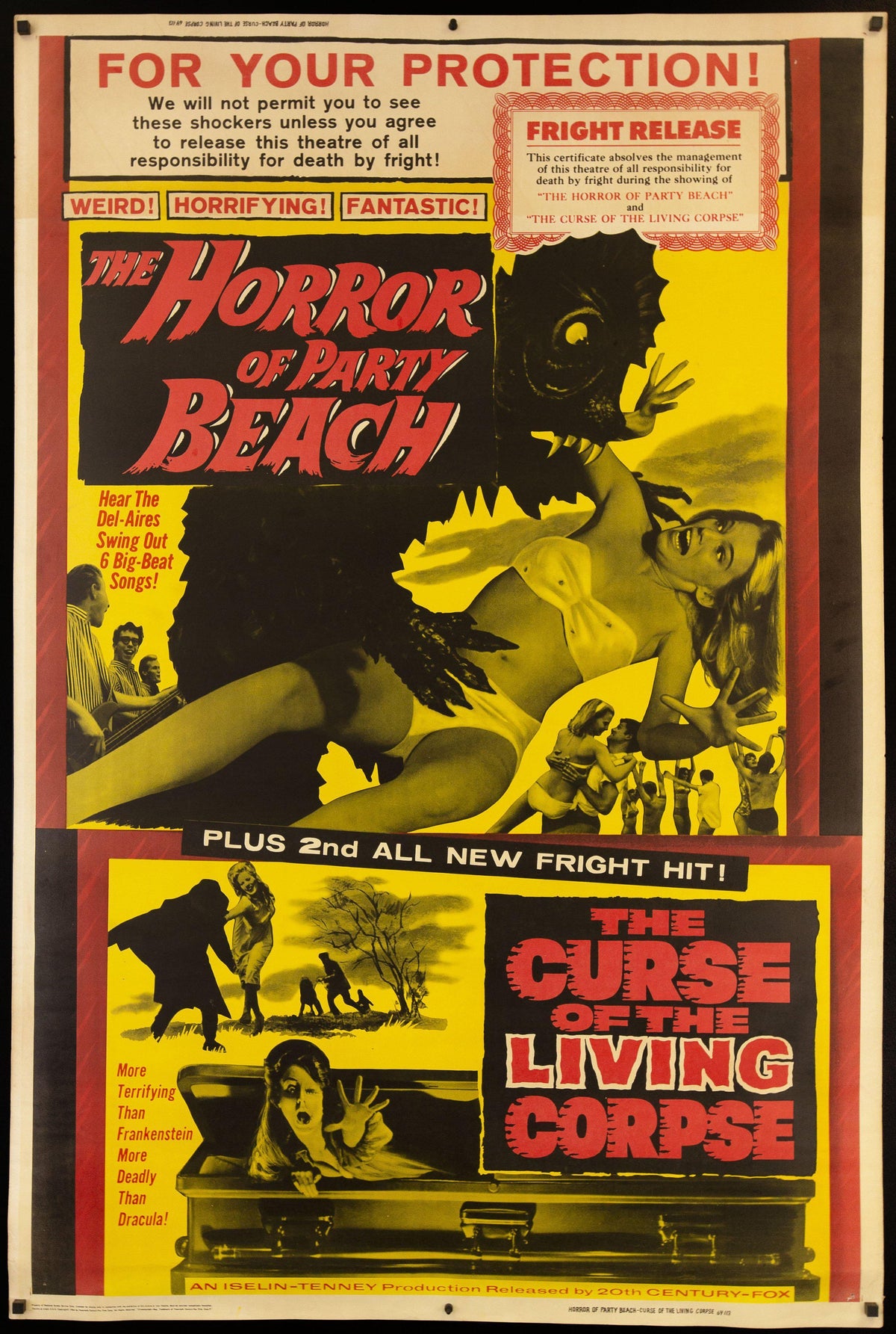 The Horror of Party Beach / The Curse of the Living Corpse 40x60 Original Vintage Movie Poster