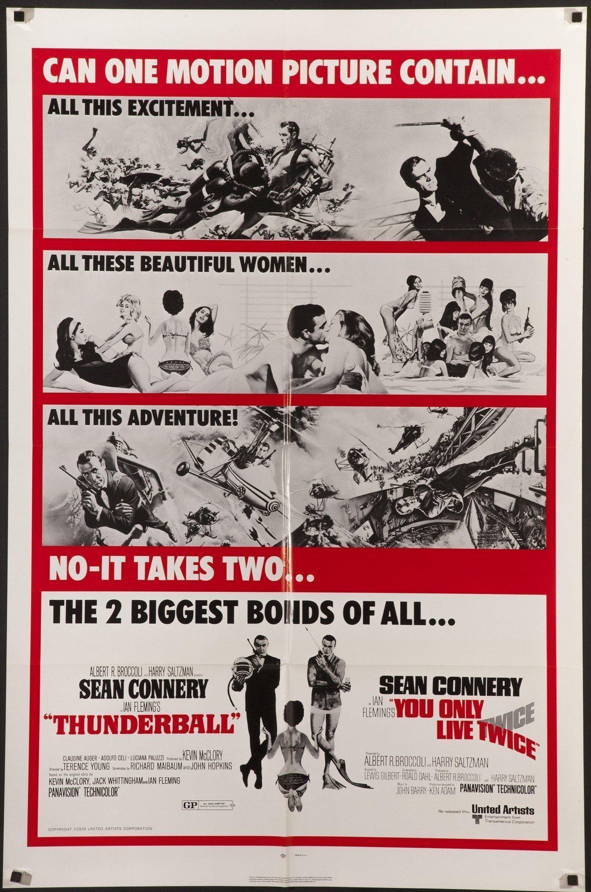 Thunderball &amp; You Only Live Twice 1 Sheet (27x41) Original Vintage Movie Poster