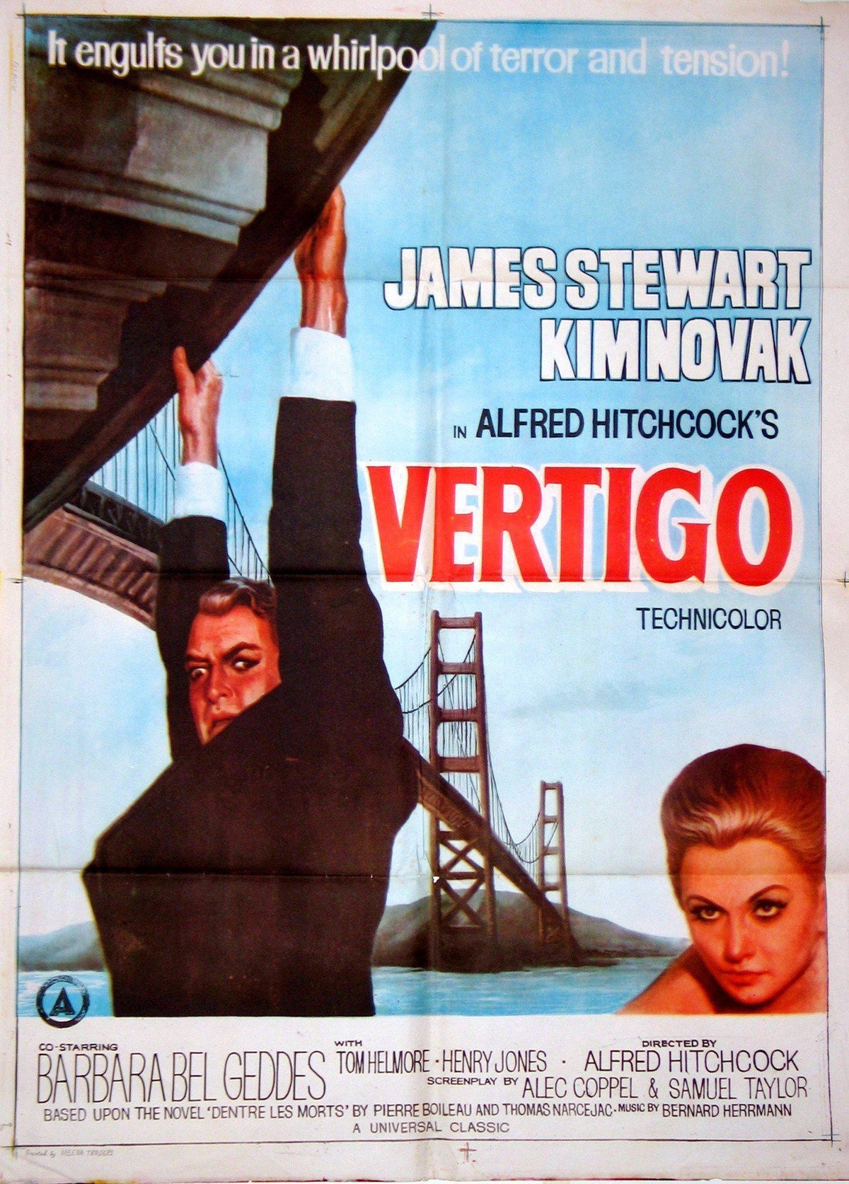 Vertigo 1 Sheet (27x41) Original Vintage Movie Poster