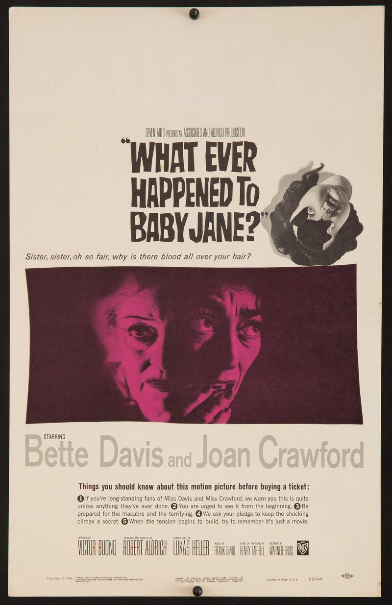 Whatever Happened to Baby Jane? Window Card (14x22) Original Vintage Movie Poster