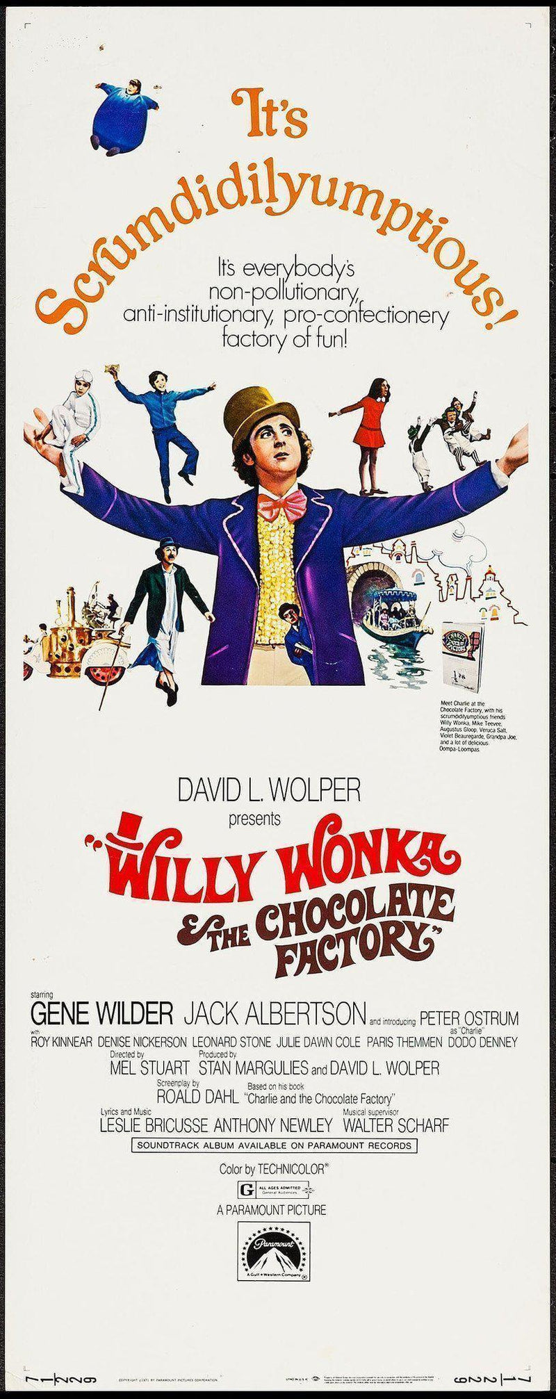Willy Wonka and the Chocolate Factory Insert (14x36) Original Vintage Movie Poster